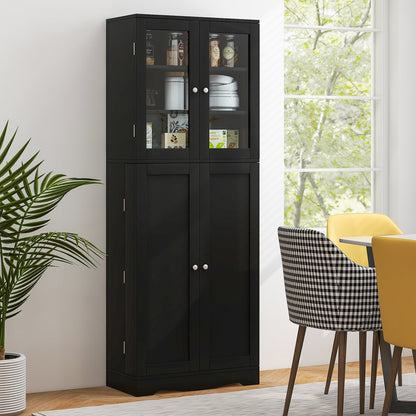 Tall Kitchen Pantry Cabinet with Dual Tempered Glass Doors and Shelves, Black at Gallery Canada