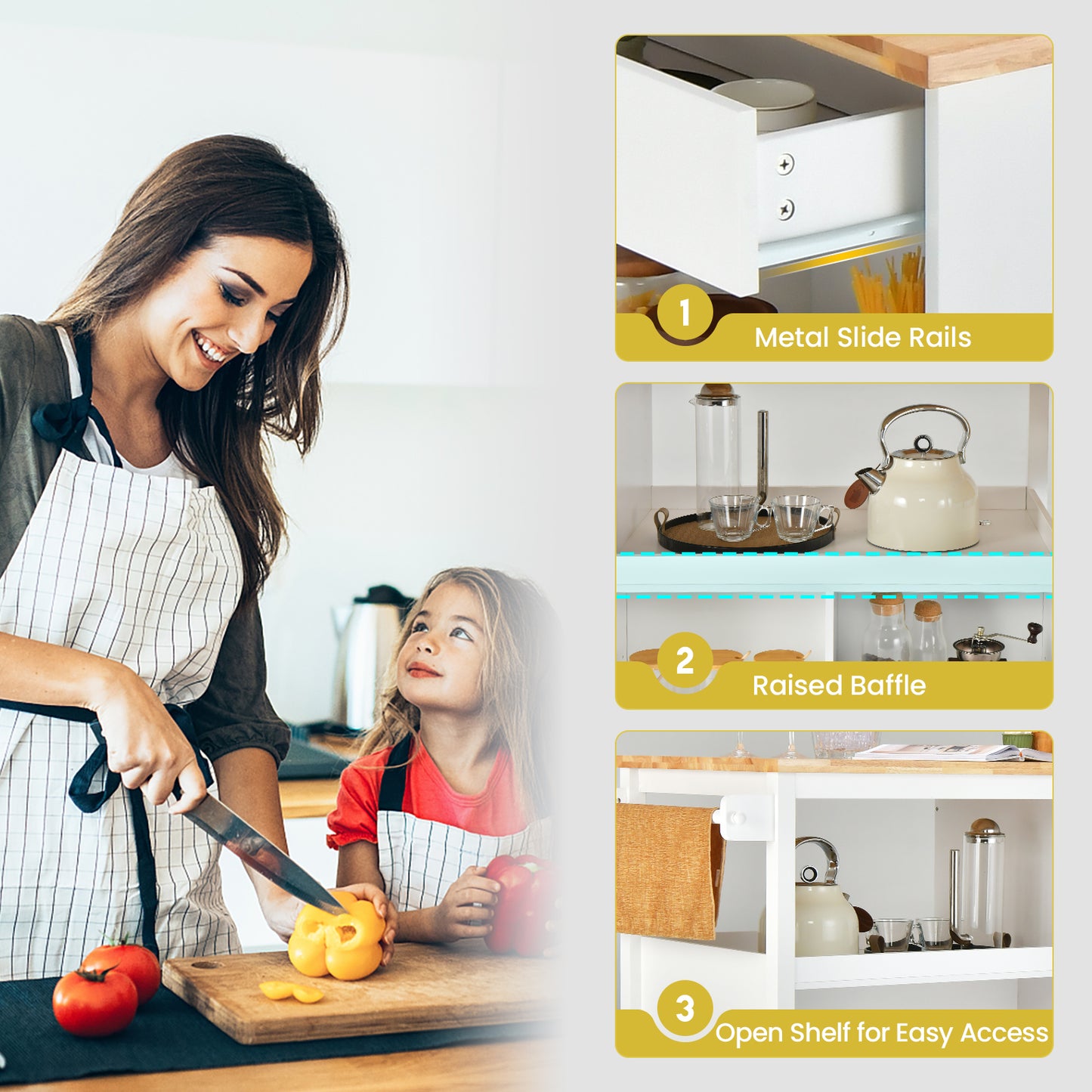 Kitchen Island Cart With Storage Shelves, Drawer, White Kitchen Islands & Carts at Gallery Canada
