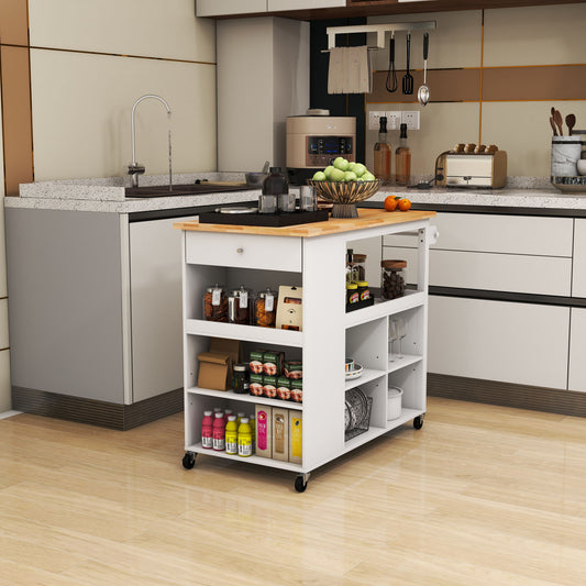 Kitchen Island Cart With Storage Shelves, Drawer, White Kitchen Islands & Carts White at Gallery Canada