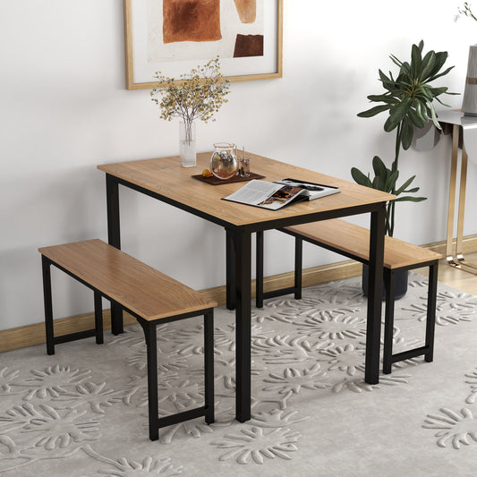 3 Pieces Dining Table Set with 2 Benches for Dining Room Kitchen Bar, Natural Dining Room Sets Natural at Gallery Canada