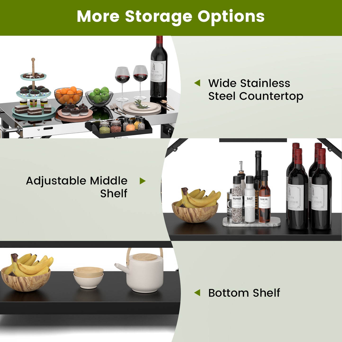 3-Tier Foldable Outdoor Cart, 2 Wheels, Phone Holder, Black Outdoor Grills at Gallery Canada