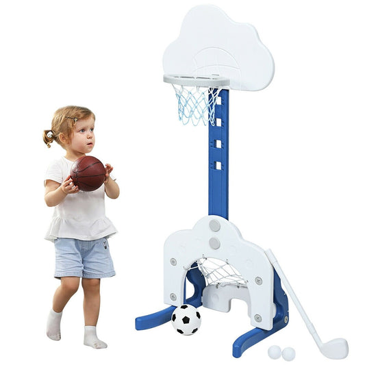 3-in-1 Kids Basketball Hoop Set with Balls, White