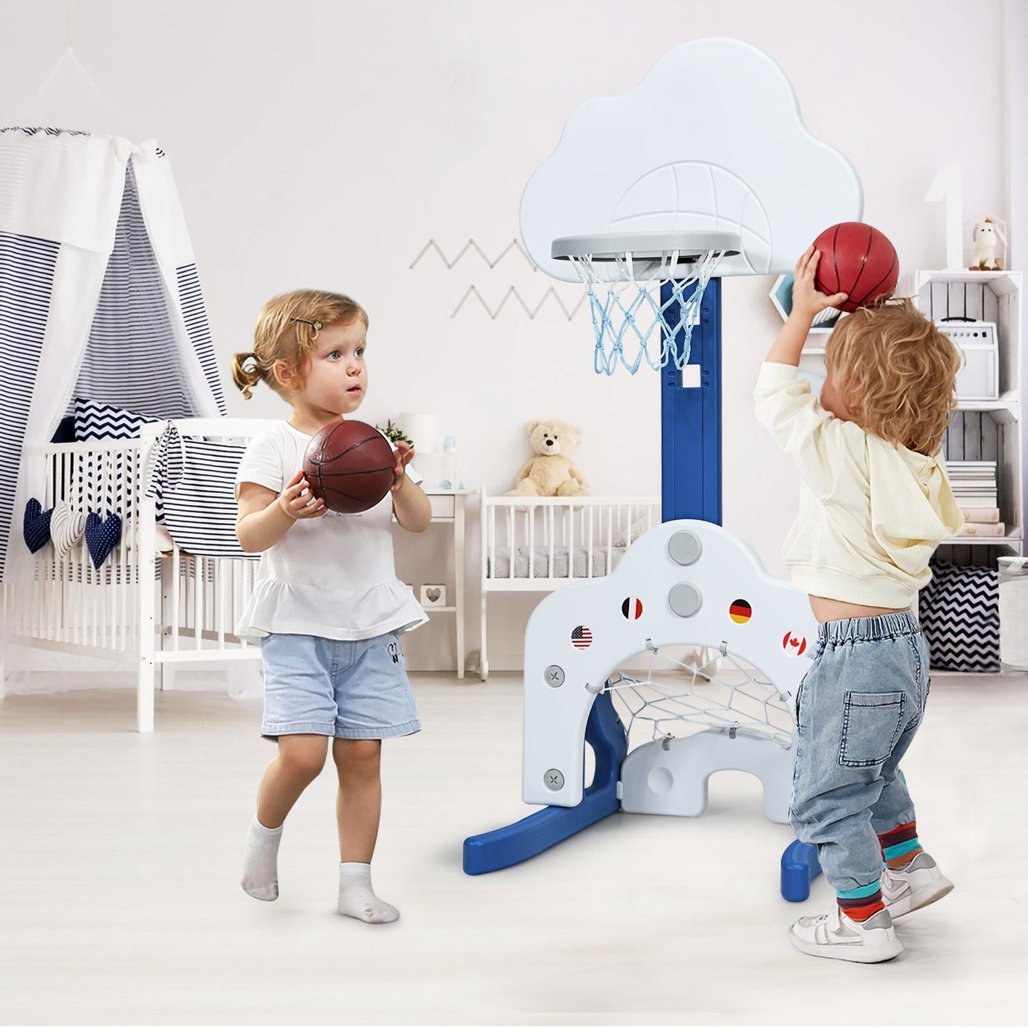 3-in-1 Kids Basketball Hoop Set with Balls, White at Gallery Canada