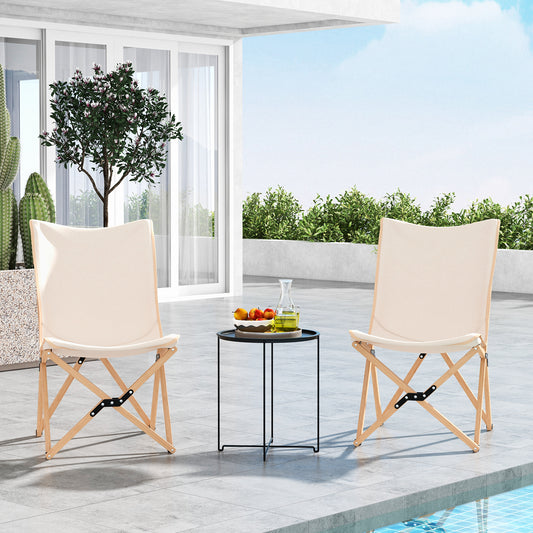 Set Of 2 Bamboo Dorm Chair With Storage Pocket, Beige Camping Furniture Beige at Gallery Canada