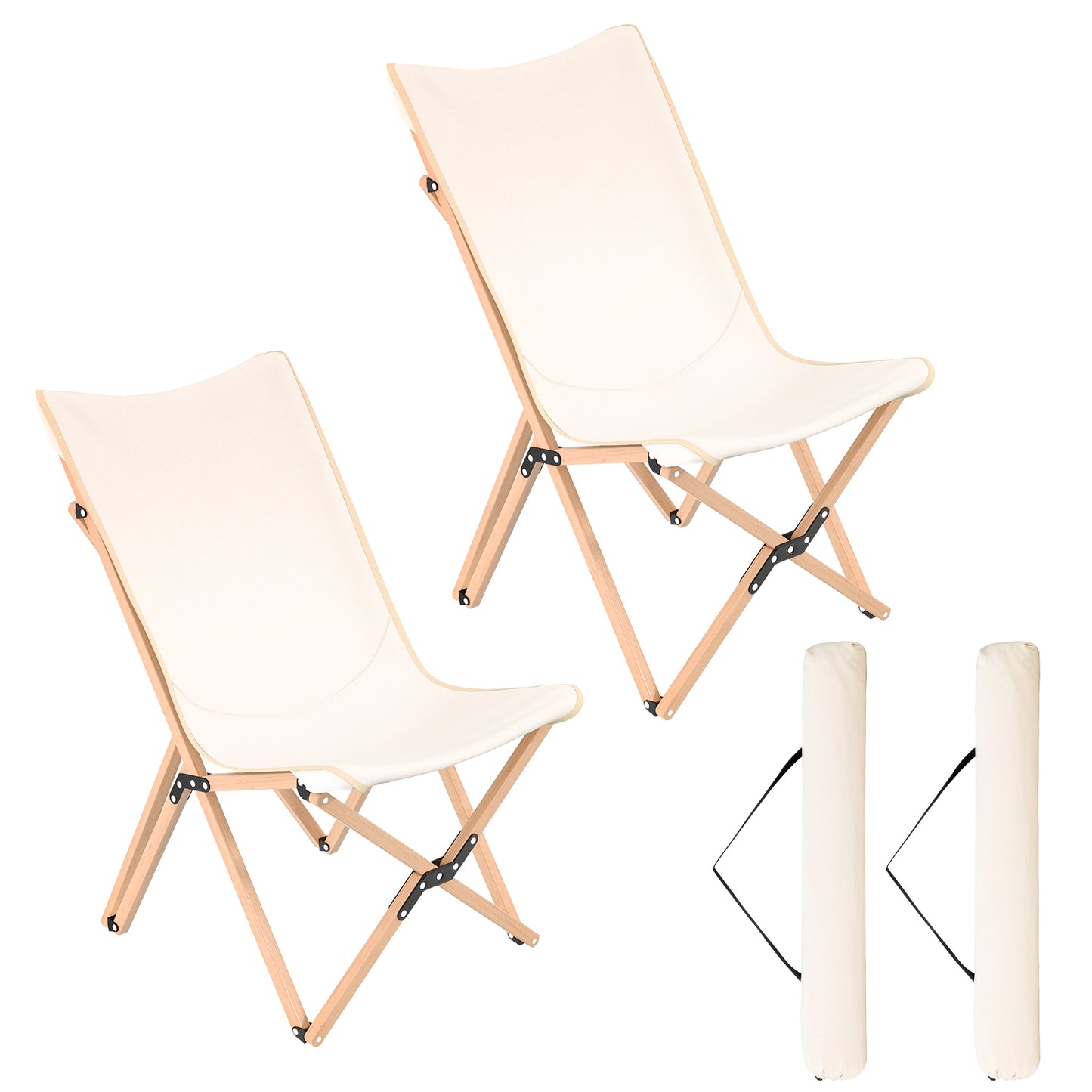 Set Of 2 Bamboo Dorm Chair With Storage Pocket, Beige Camping Furniture at Gallery Canada