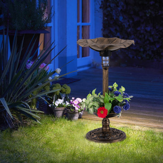 Standing Pedestal Birdbath Feeder, Lotus Leaf Bowl, Bronze Chicken Coops Bronze at Gallery Canada