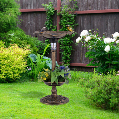 Standing Pedestal Birdbath and Feeder Combo with Lotus Leaf Bowl, Bronze