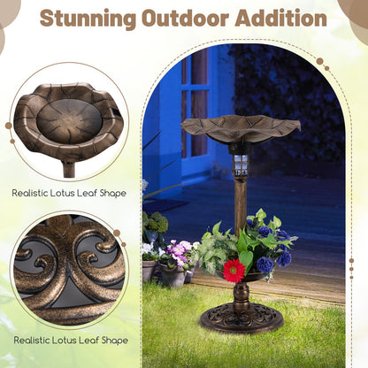 Standing Pedestal Birdbath and Feeder Combo with Lotus Leaf Bowl, Bronze
