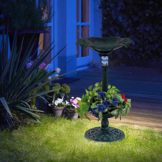 Standing Pedestal Birdbath Feeder Combo, Lotus Leaf Bowl, Green Chicken Coops Green at Gallery Canada