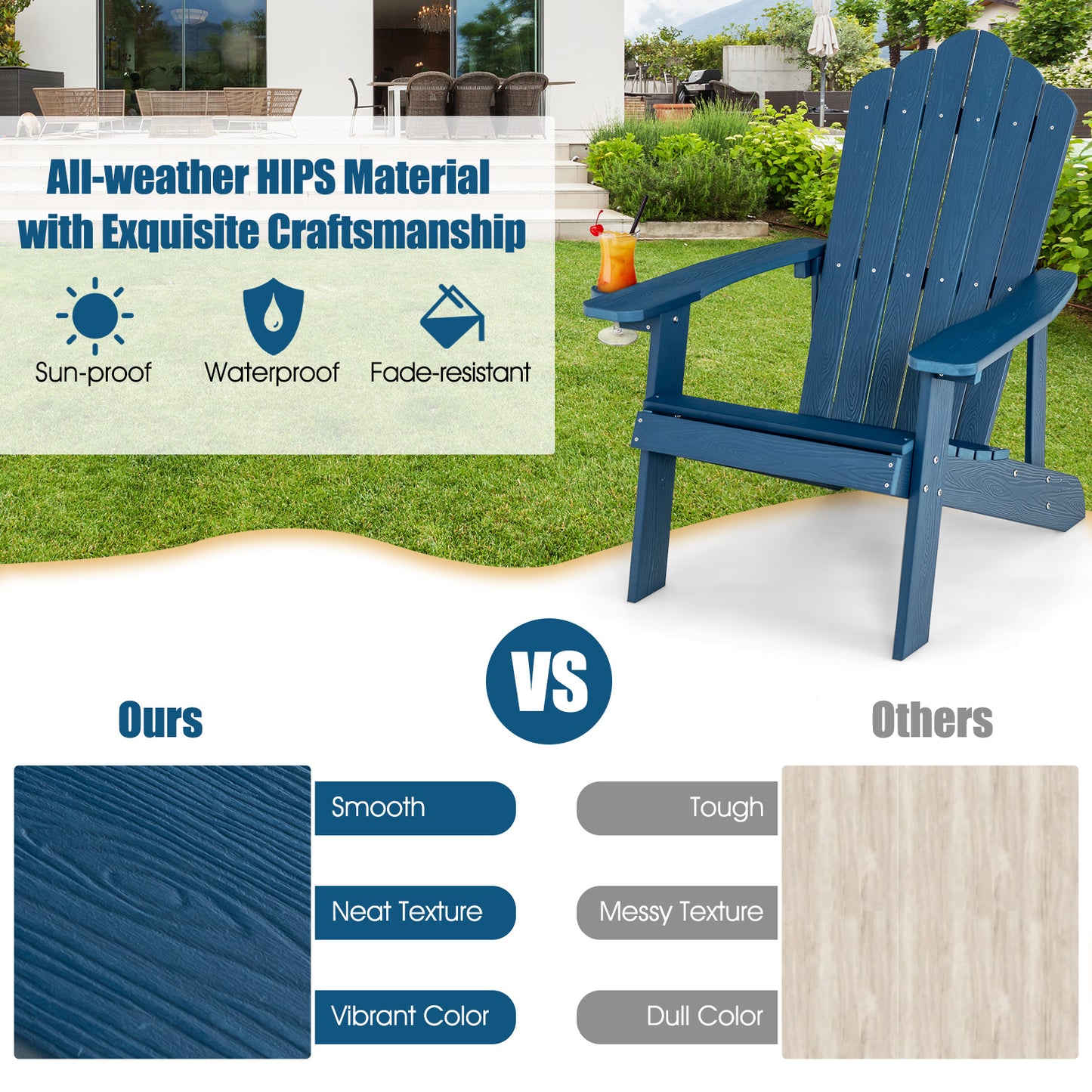 Weather Resistant HIPS Outdoor Adirondack Chair, Navy Adirondack Chairs at Gallery Canada