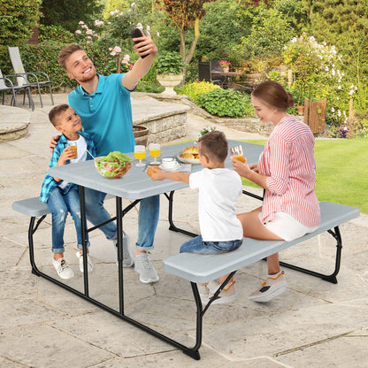 Indoor and Outdoor Folding Picnic Table Bench Set with Wood-like Texture, Gray at Gallery Canada
