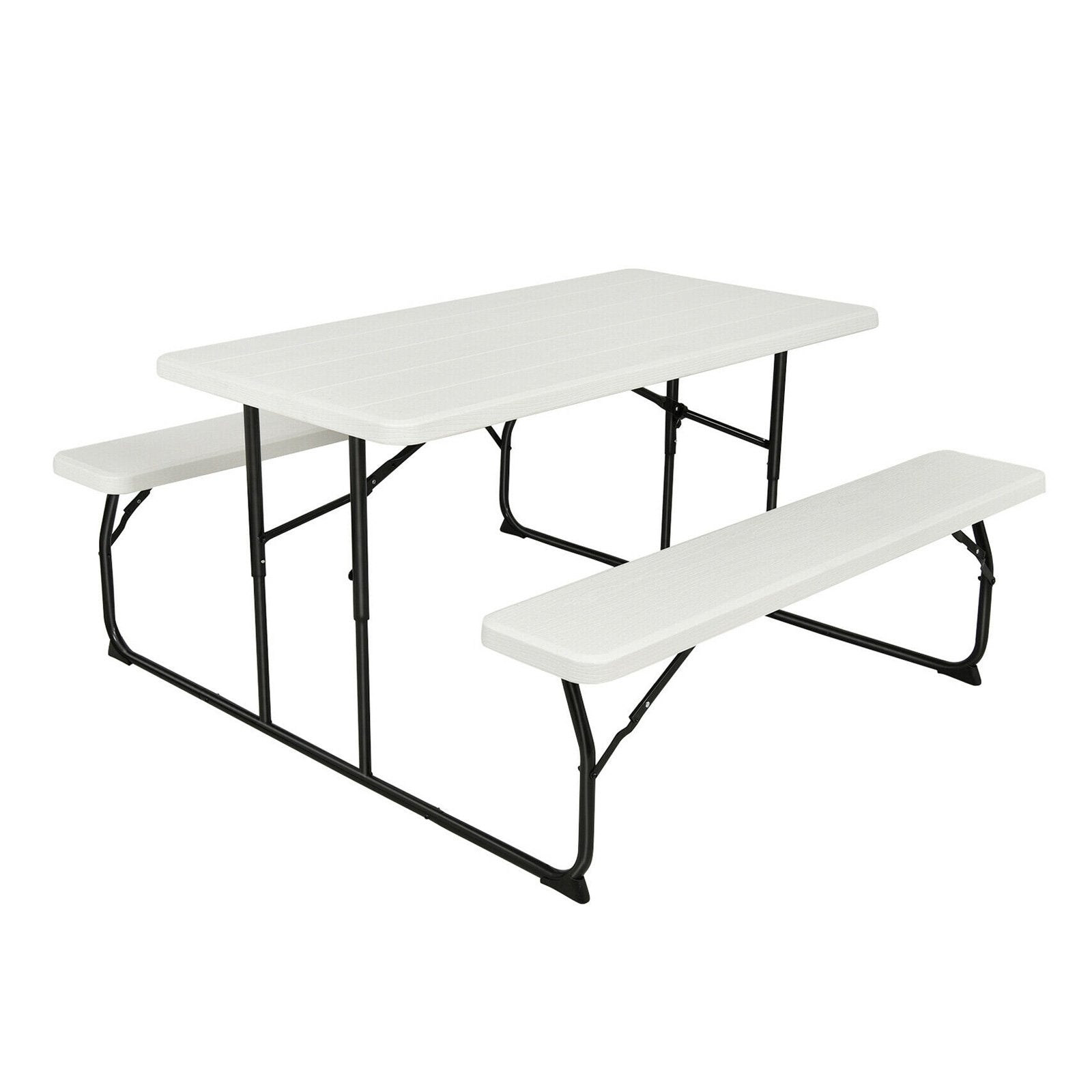 Indoor and Outdoor Folding Picnic Table Bench Set with Wood-like Texture, White at Gallery Canada