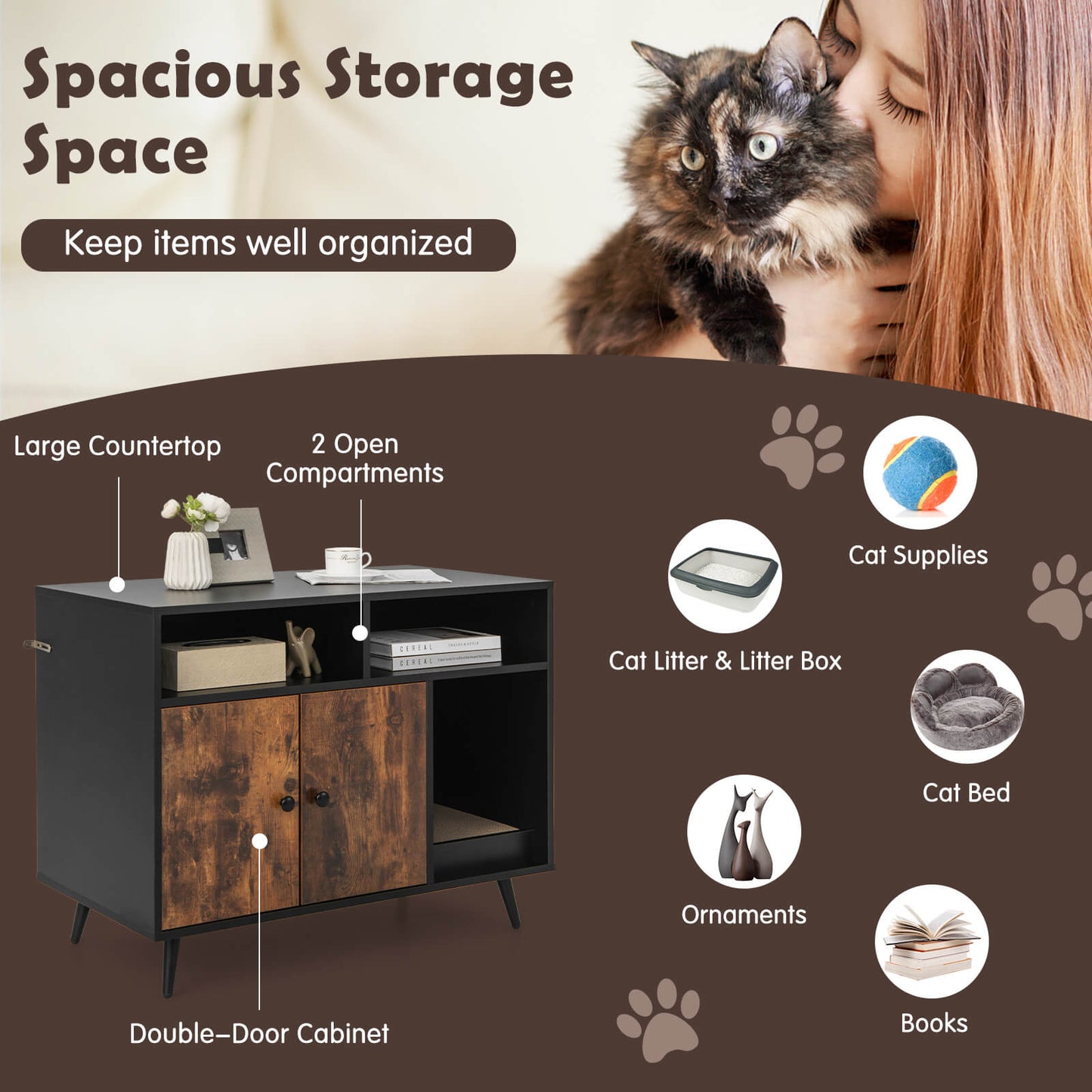 Cat Litter Box Enclosure with Storage Compartments and Pet Scratcher at Gallery Canada