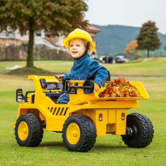 12V Kids Ride On Dump Truck, Tiltable Bed, Yellow Powered Ride On Toys Yellow at Gallery Canada
