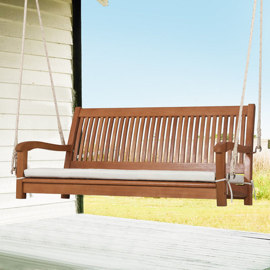 2-Person Hanging Porch Swing Wood Bench with Cushion Curved Back, Natural Porch Swings Natural at Gallery Canada