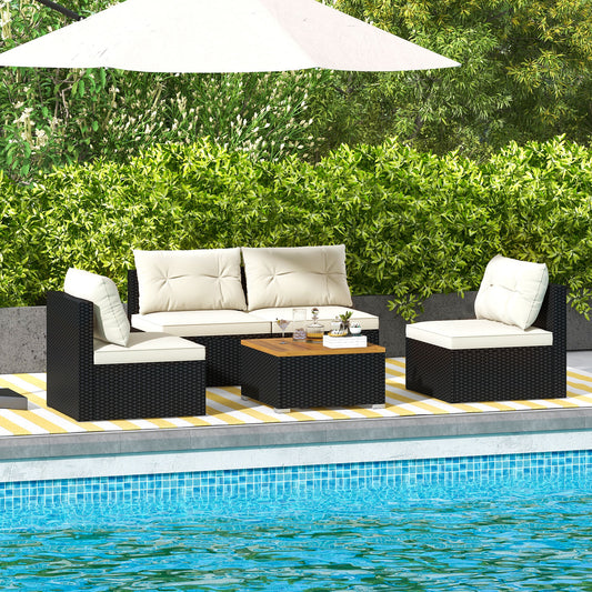5 Piece Outdoor Furniture Set, Solid Tabletop, Soft Cushions, Off White Patio Conversation Sets Off White at Gallery Canada