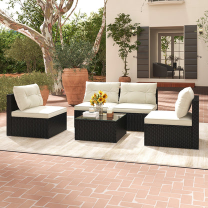 5 Pieces Outdoor Patio Furniture Set with Cushions and Coffee Table, Off White