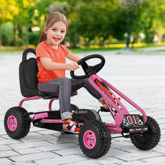 4 Wheel Pedal Ride On Car, Adjustable Seat, Pink