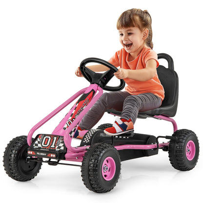 4 Wheel Pedal Powered Ride On Car with Adjustable Seat, Pink
