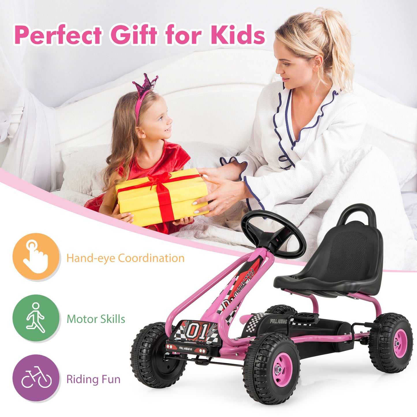 4 Wheel Pedal Ride On Car, Adjustable Seat, Pink Powered Ride On Toys at Gallery Canada