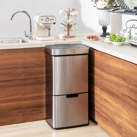 19 Gal Stainless Steel Trash Can, Kitchen Waste Bin, 2 Recycling Bins, Silver Kitchen Organization Silver at Gallery Canada