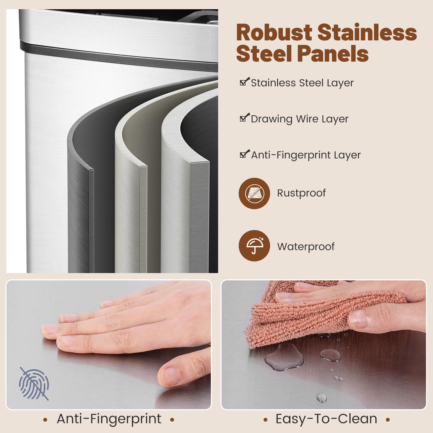 19 Gal Stainless Steel Trash Can, Kitchen Waste Bin, 2 Recycling Bins, Silver Kitchen Organization at Gallery Canada
