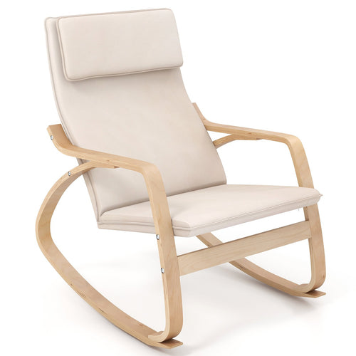 Stable Wooden Frame Leisure Rocking Chair with Removable Upholstered Cushion, Beige