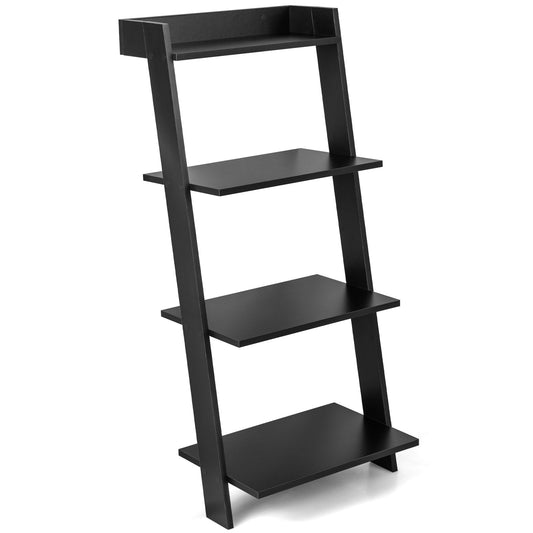 4-Tier Ladder Shelf with Solid Frame and Anti-toppling Device, Black