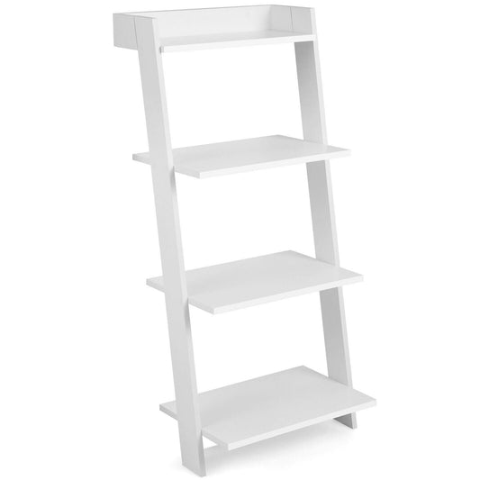 4-Tier Ladder Shelf with Solid Frame and Anti-toppling Device, White