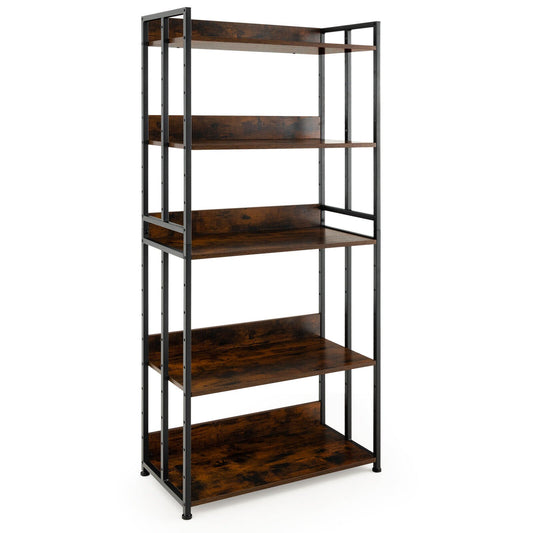3/5-Tier Industrial Bookshelf Storage Shelf Display Rack with Adjustable Shelves-5Tier, Brown