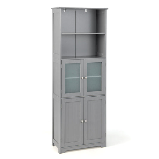 6-Tier Freestanding Bathroom Cabinet with 2 Open Compartments and Adjustable Shelves, Gray