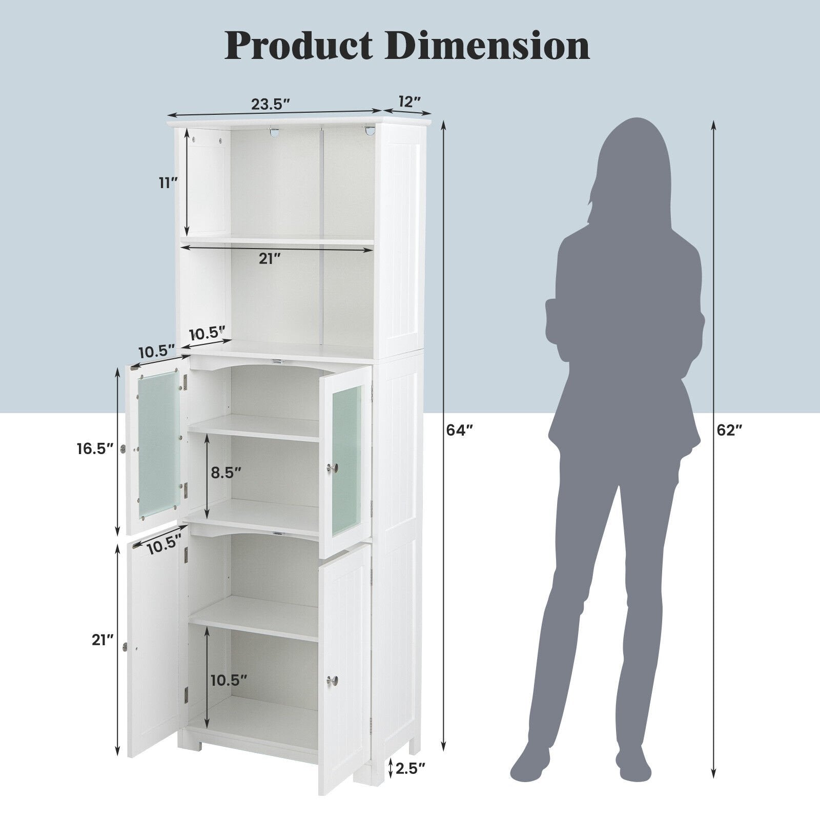 6-Tier Freestanding Bathroom Cabinet with 2 Open Compartments and Adjustable Shelves, White at Gallery Canada