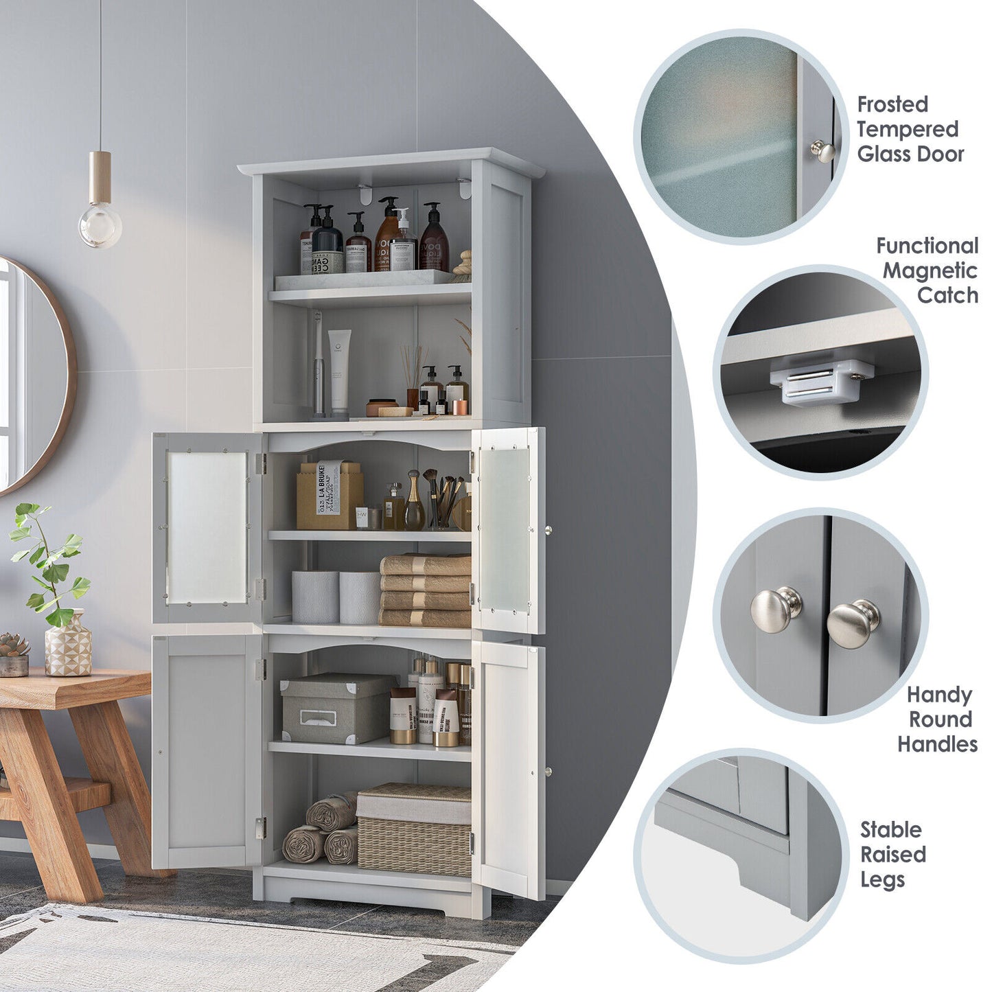 6-Tier Freestanding Bathroom Cabinet, Adjustable Shelves, White Floor Cabinets at Gallery Canada