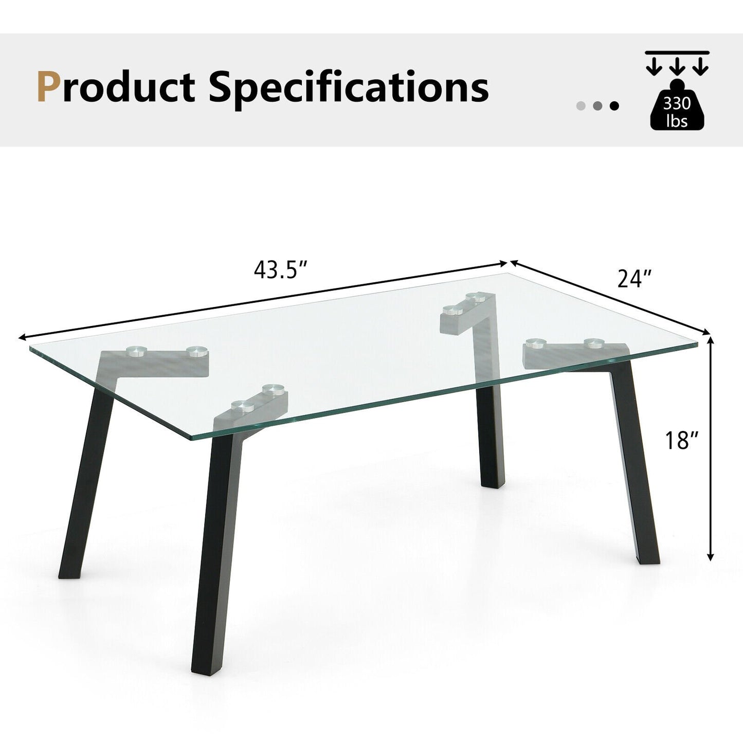 Modern Tempered Glass Coffee Table with Metal Frame for Living Room, Transparent at Gallery Canada