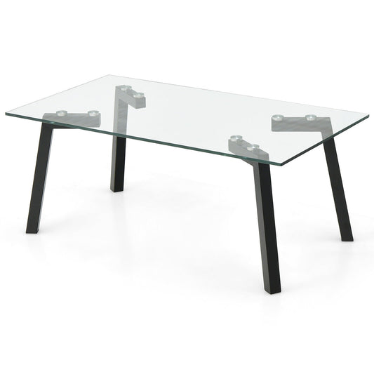 Modern Tempered Glass Coffee Table with Metal Frame for Living Room, Transparent