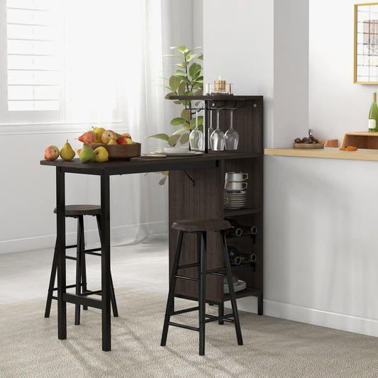 3 Piece Bar Table and Chairs Set with 6-Bottle Wine Rack, Brown Dining Room Sets Brown at Gallery Canada