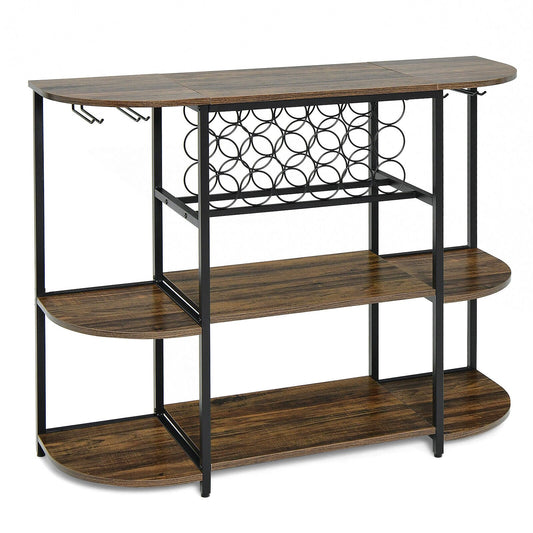 47 Inches Wine Rack Table with Glass Holder and Storage Shelves, Rustic Brown at Gallery Canada
