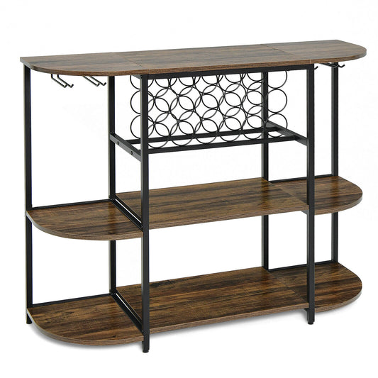 47 Inches Wine Rack Table, Glass Holder, Storage Shelves, Rustic Brown Wine Racks Rustic Brown at Gallery Canada