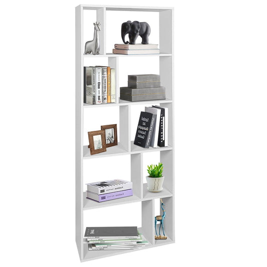 66 Inch Tall 5 Tiers Wood Bookshelf with 10 Open Compartments, White