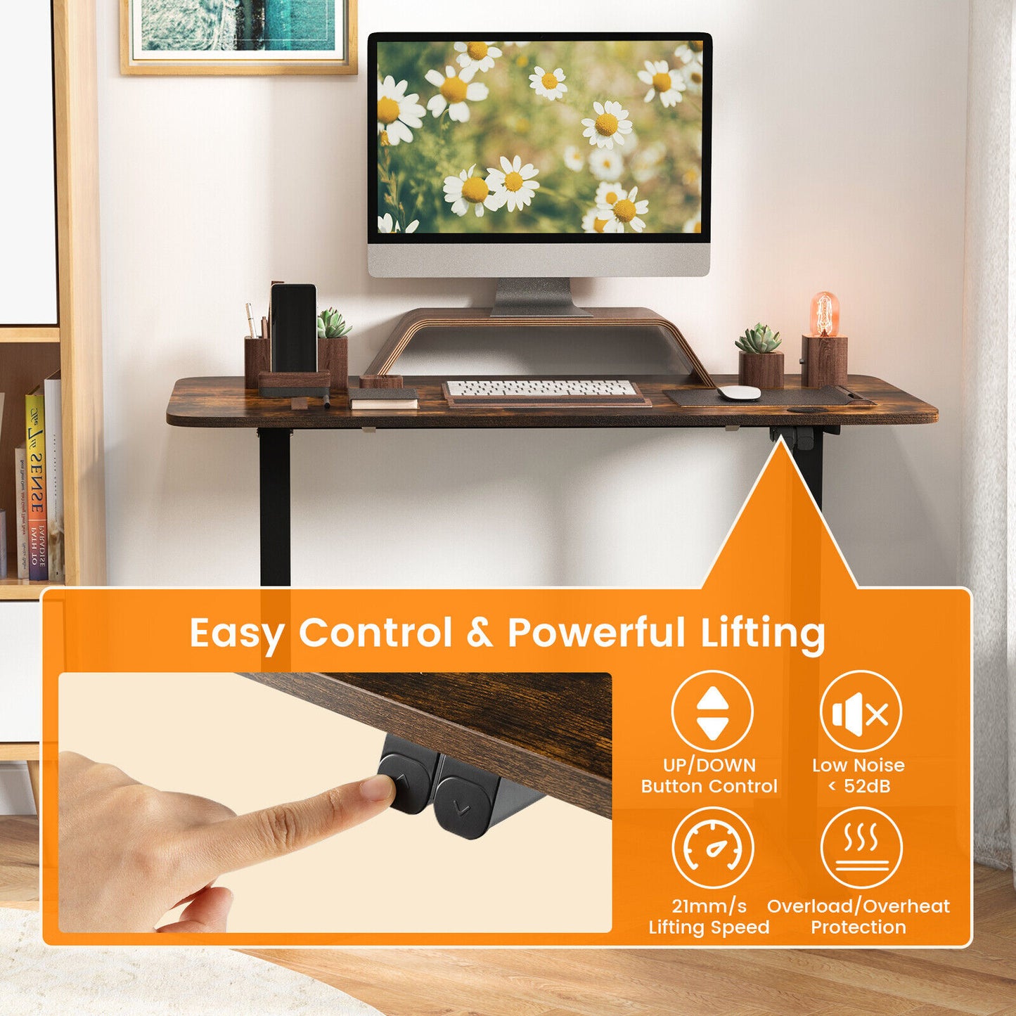 Electric Standing Desk Adjustable Stand up Computer Desk Anti-collision, Rustic Brown Standing Desks at Gallery Canada