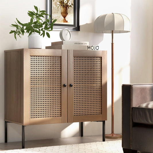 Kitchen Sideboard, 2 Rattan Doors, Adjustable Shelf, Oak Sideboards Cabinets & Buffets Oak at Gallery Canada
