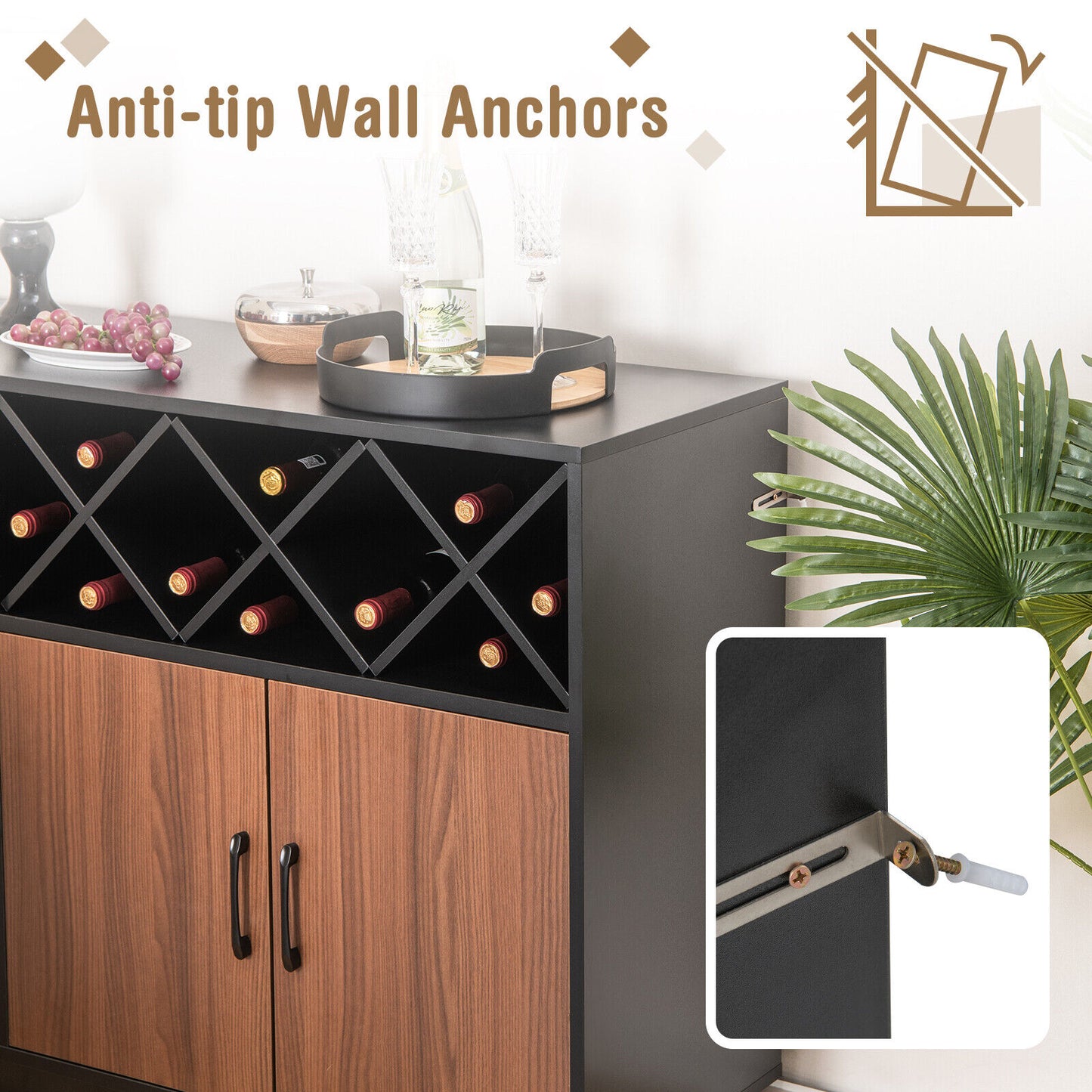 Industrial Sideboard Cabinet, Removable Wine Rack, Black Sideboards Cabinets & Buffets at Gallery Canada