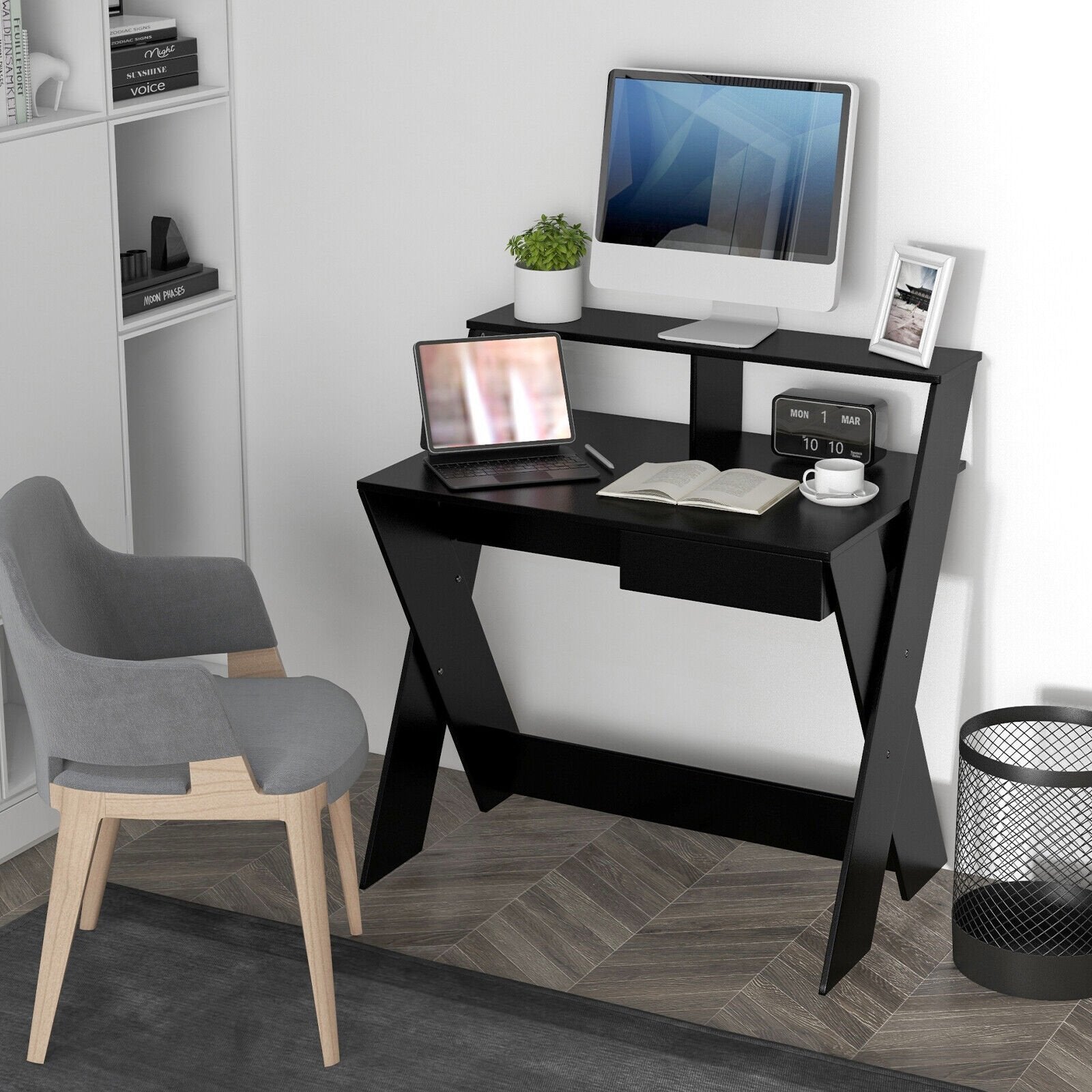 Small Computer Desk with Storage Drawer, Black at Gallery Canada