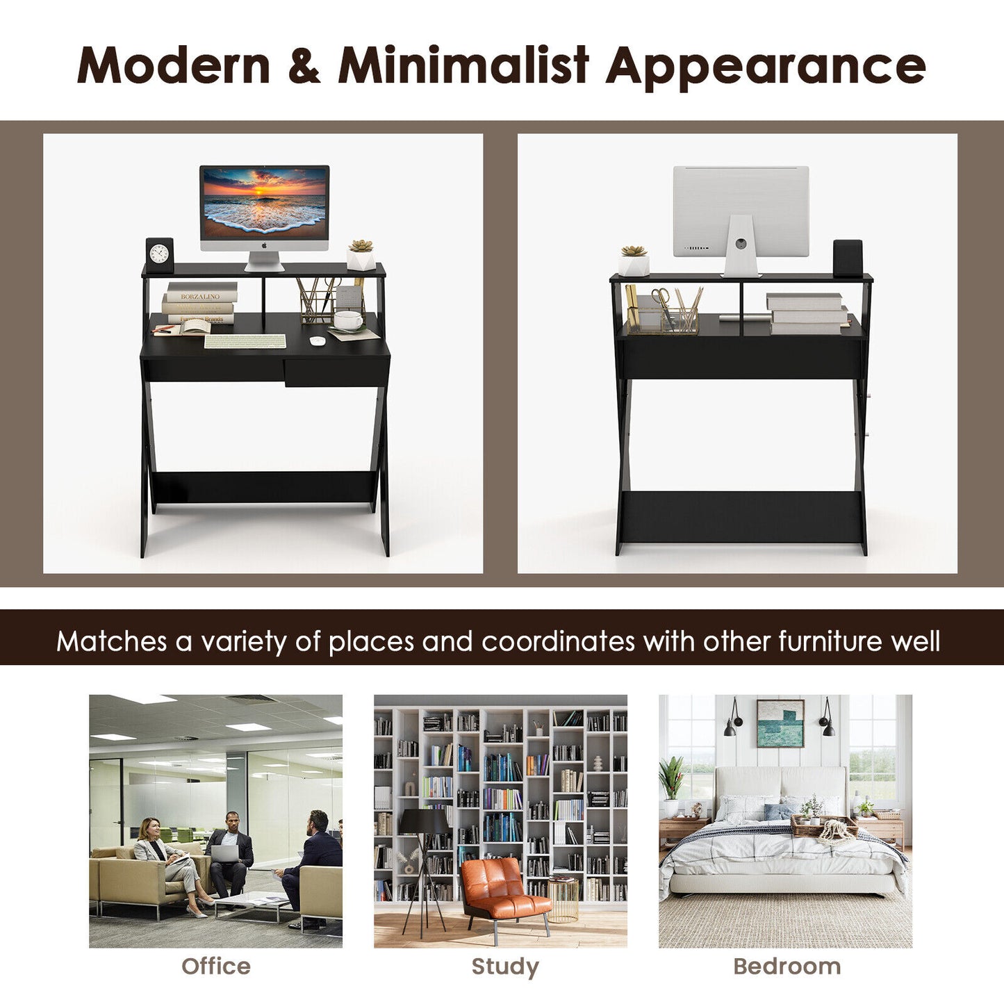 Small Computer Desk with Storage Drawer, Black Writing Desks at Gallery Canada