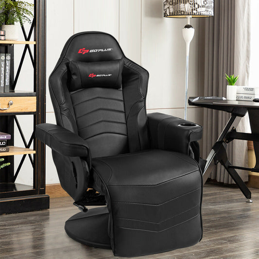 Ergonomic High Back Massage Gaming Chair with Pillow, Black Gaming Chairs Black at Gallery Canada