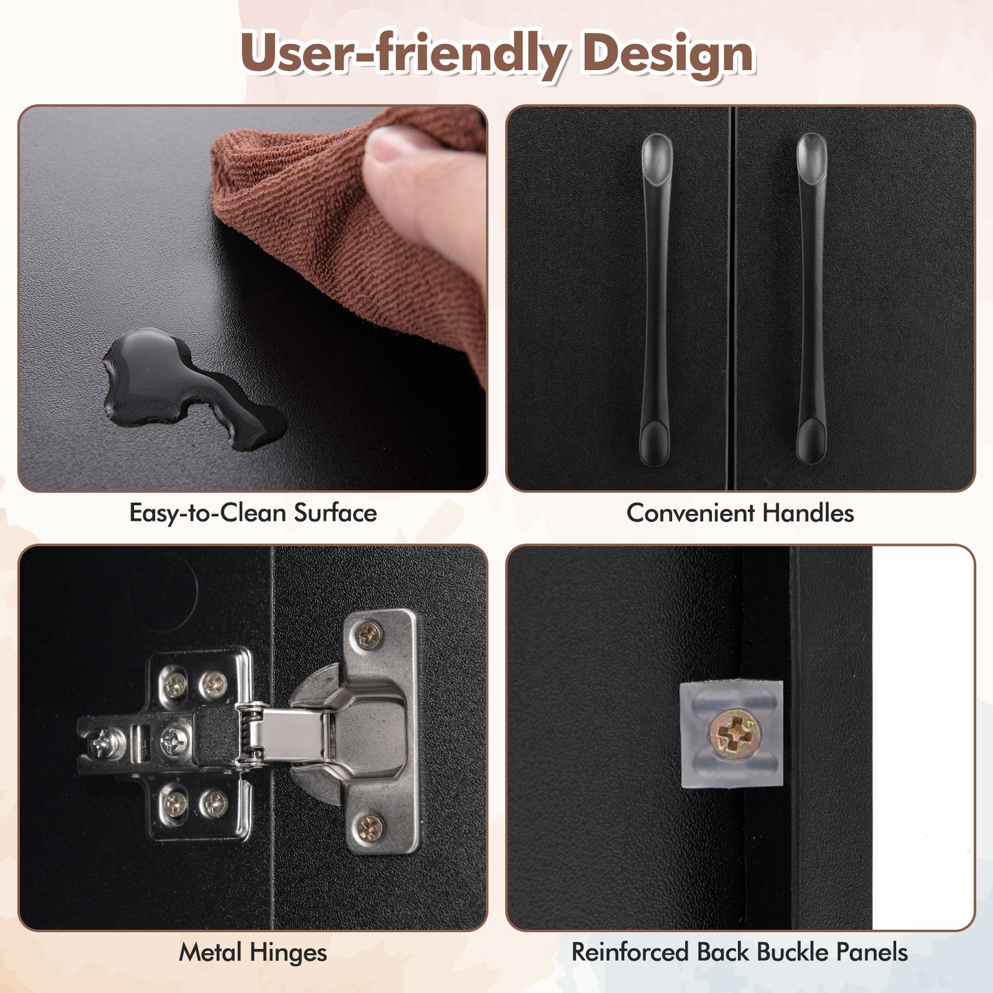 Wall Mounted Floating Desk Hutch, 2 Door Storage Shelves, Black