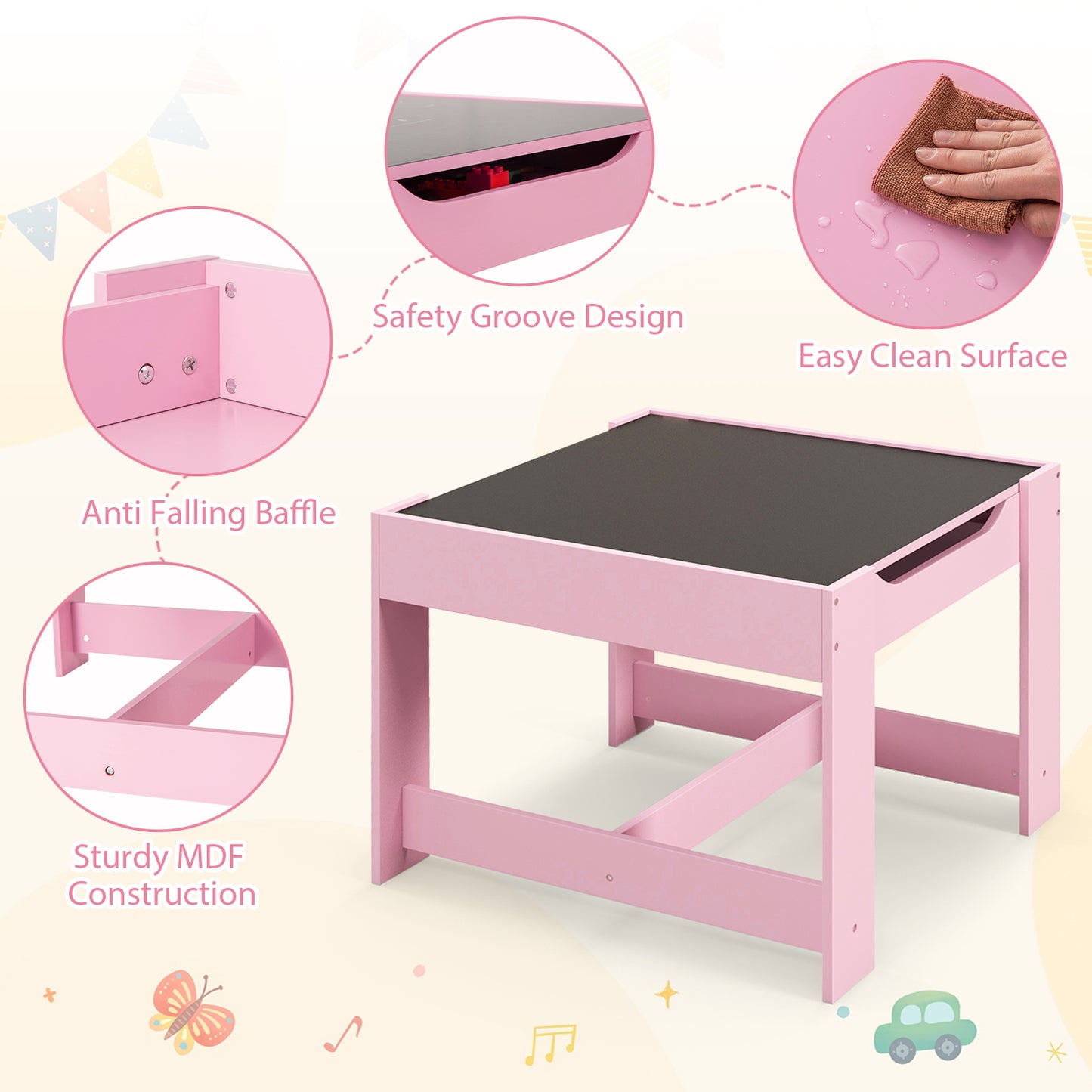 Kids Table Chairs Set With Storage Boxes, Pink Kids Table & Chair Sets at Gallery Canada
