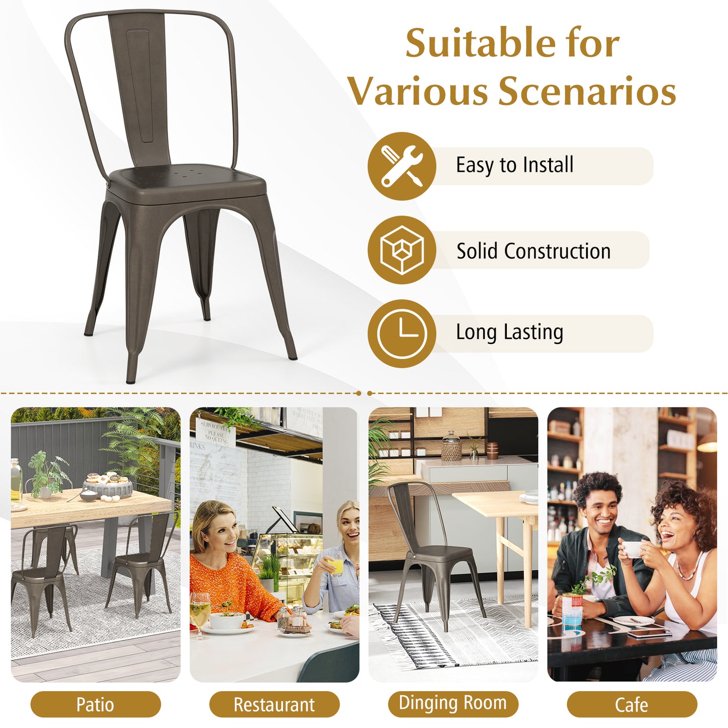 4 Pcs Modern Bar Stools with Removable Back and Rubber Feet, Dark Brown Dining Chairs at Gallery Canada