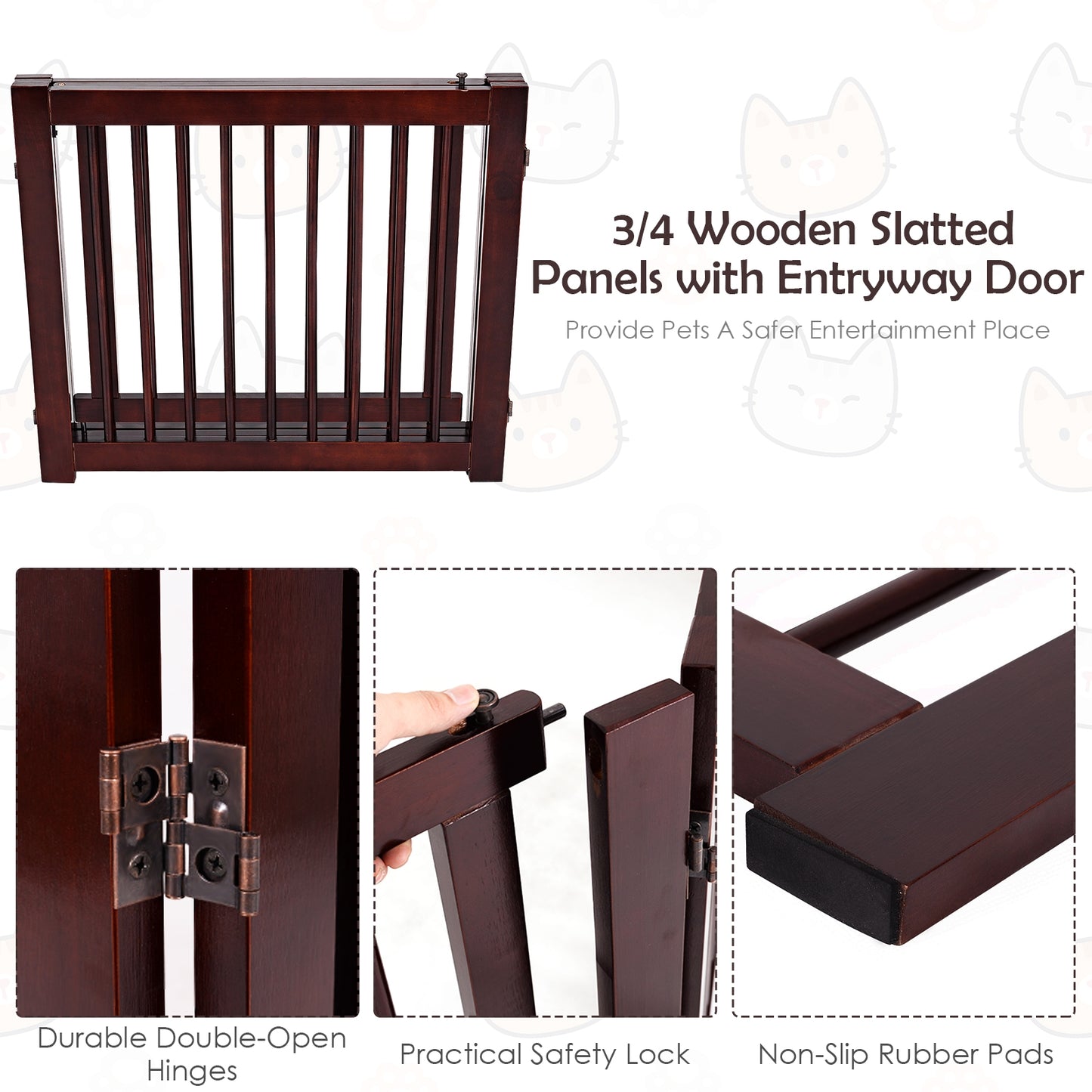 24 Inch Configurable Folding 3 Panel Wood Dog Fence, Brown Pet Gate at Gallery Canada
