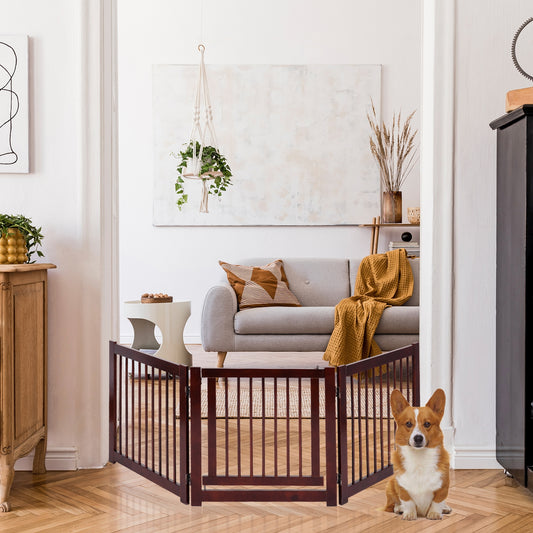 24 Inch Folding 3 Panel Wood Dog Fence, Brown